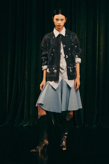 Zara 緹花針織開襟衫 - 灰色 / 藍色