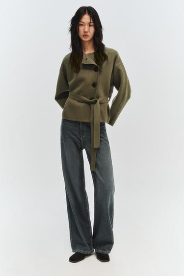 CARDINGAN WITH BELT - Dark green by Zara