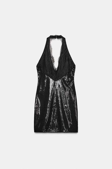 ROBE COURTE HALTER À PAILLETTES - Noir de Zara - Image 6