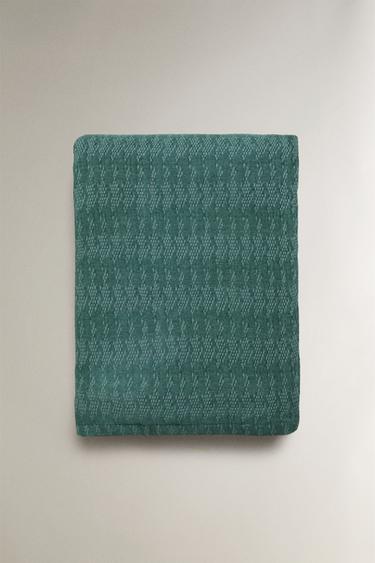CHENILLE JACQUARD THROW - Green / Blue by Zara