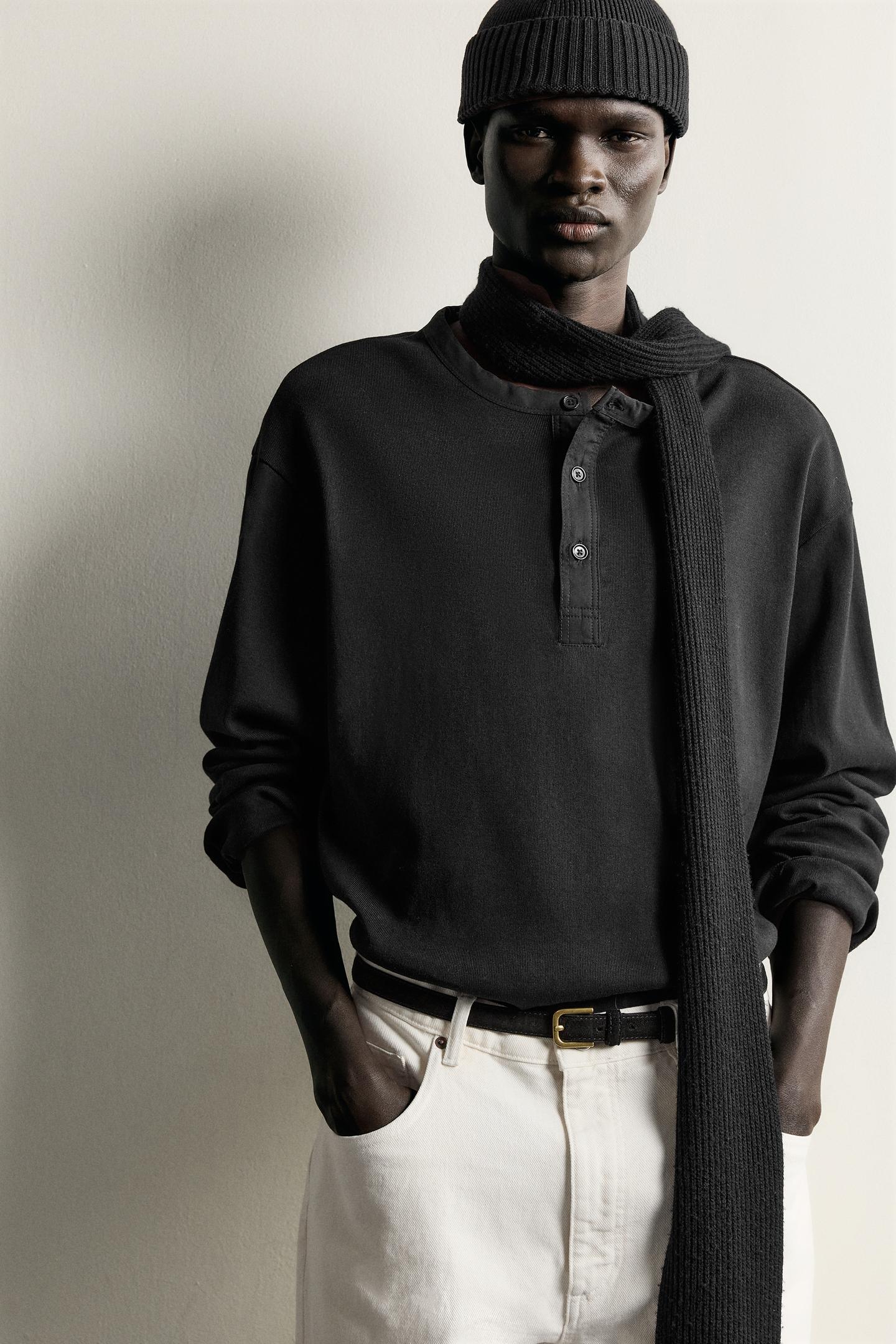 Мужская шапка Zara Cotton Blend Short Knit, цвет: Чёрный