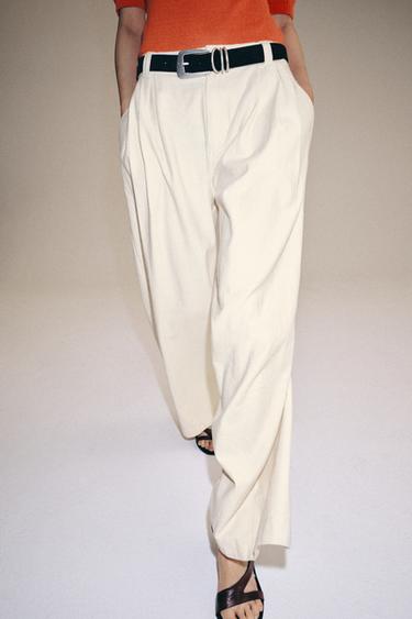 Zara ZW COLLECTION OVERSIZE PANTS - Ecru