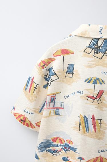 BEACH CHAIR PRINT BOWLING SHIRT - Ecru by Zara - Image 3