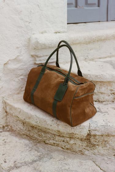 Zara LEATHER TRAVEL BAG - 深米色