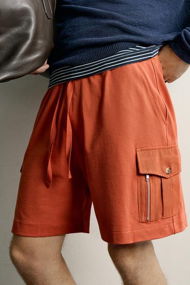 CALÇÕES BERMUDA CARGO REGULAR FIT - Laranja da Zara