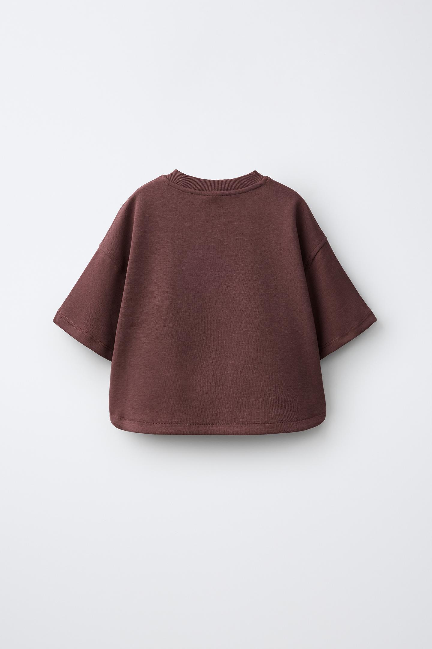 Детский комплект Zara Interlock T-SHIRT and Bermuda Shorts Set, цвет: Винный — фото 3