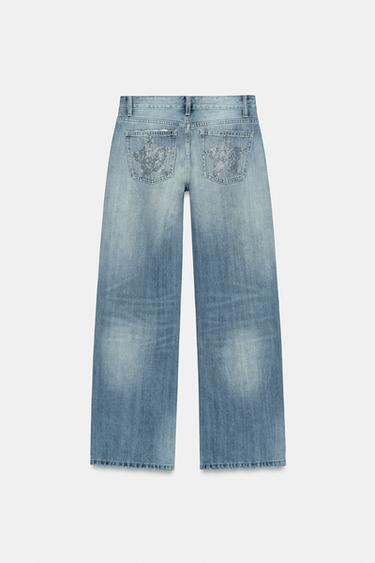 TRF WIDE-LEG RHINESTONE LOW-RISE JEANS - Blue by Zara - Image 6