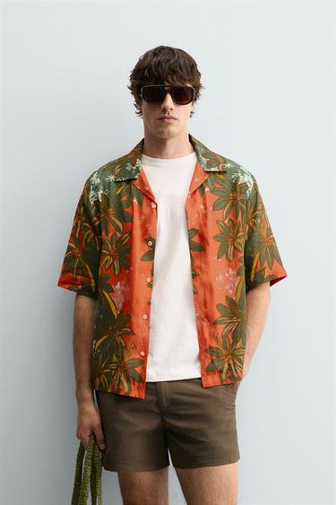 RELAXED FIT FLORAL PRINT SHIRT - Green by Zara
