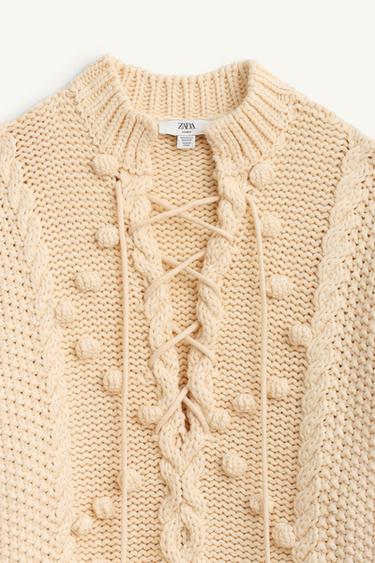 LIMITED EDITION LACE-UP KNIT PONCHO - Ecru by Zara - Image 7