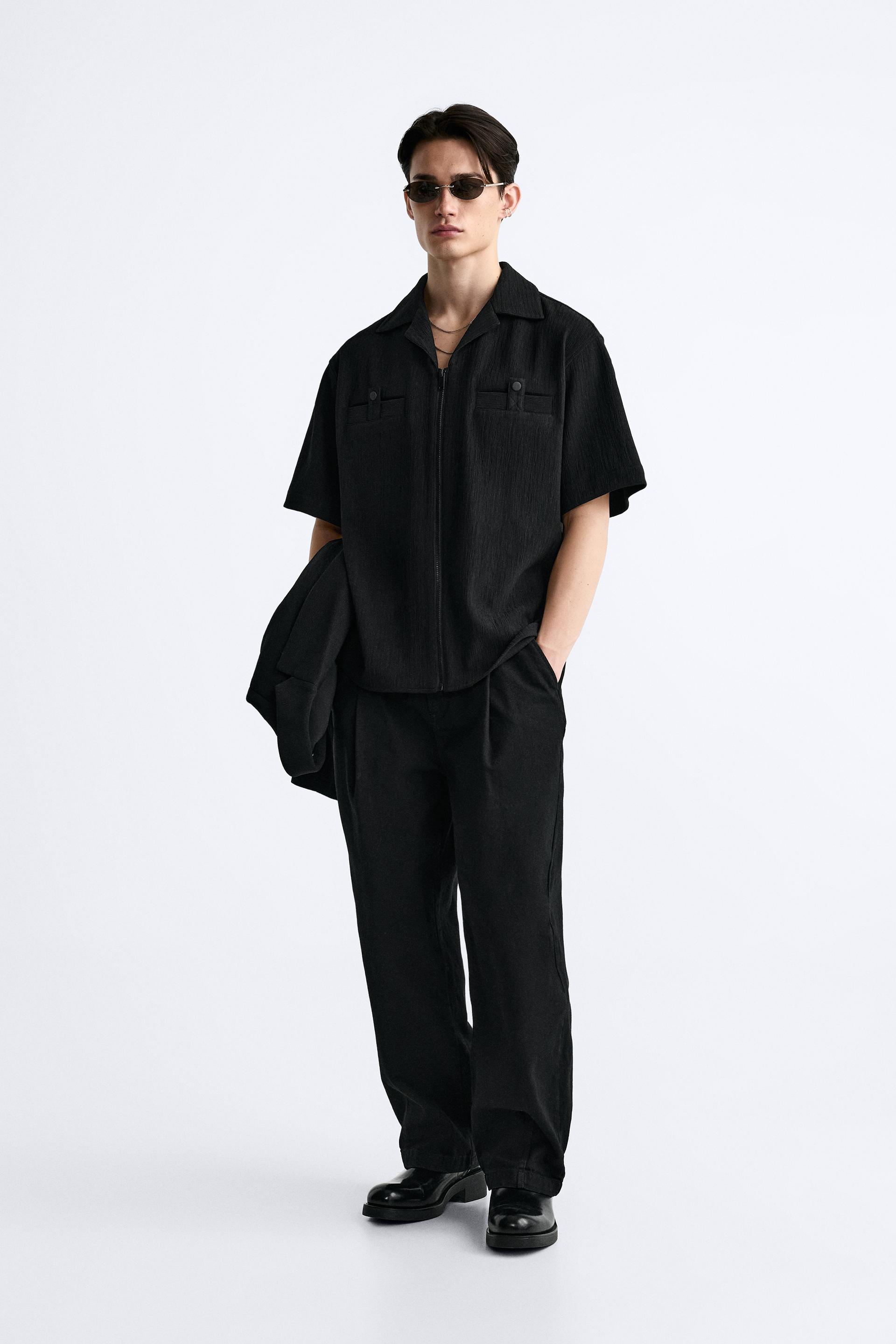 RELAXED FIT RAISED SHIRT Black ZARA United Kingdom