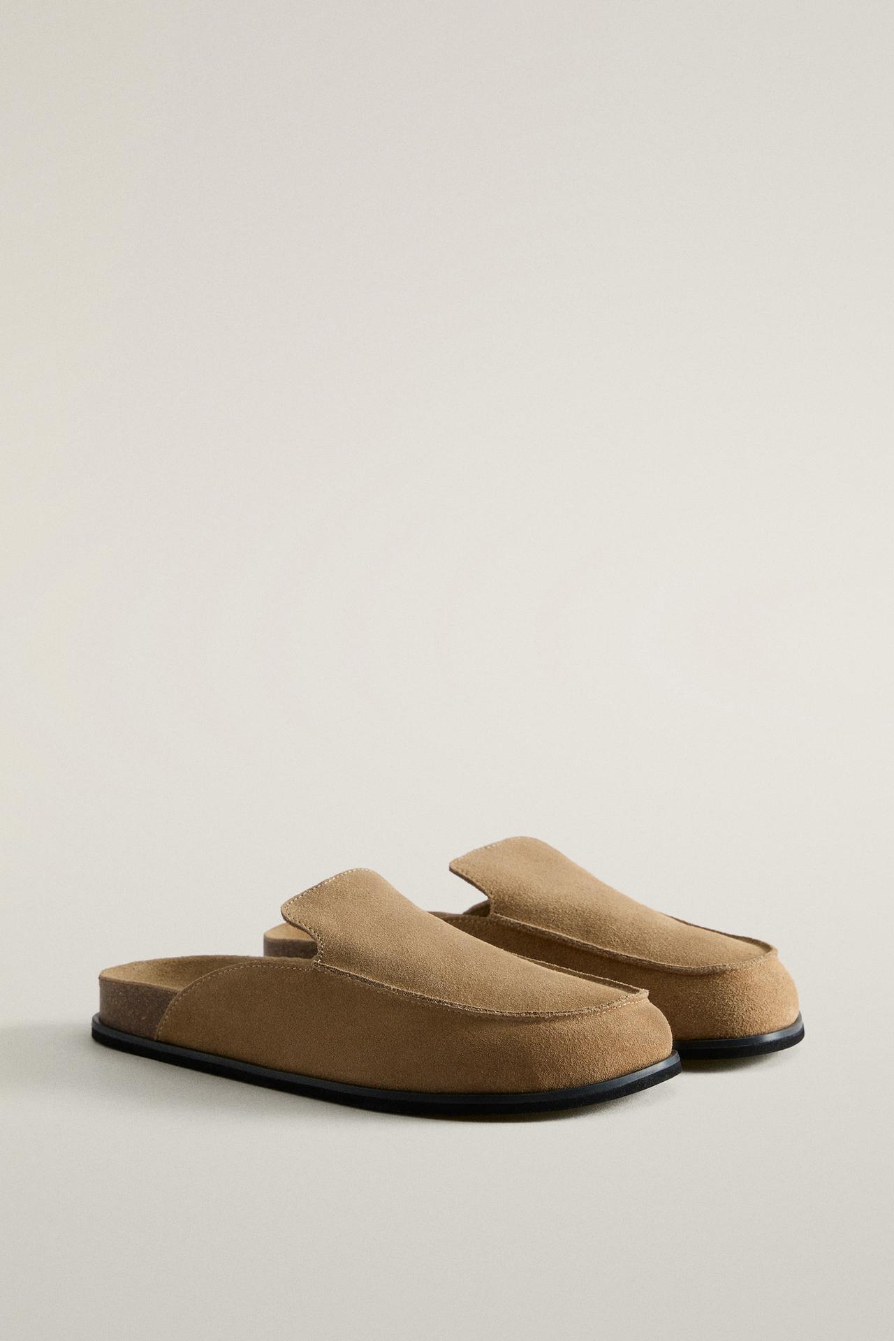 LEATHER MULE CLOG SLIPPERS — Taupe Gray
