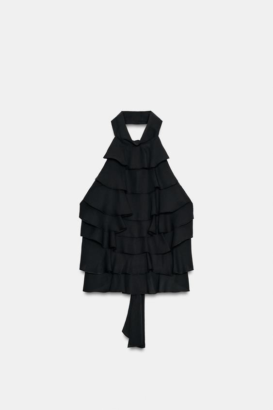 TOP GEORGETTE HALTER - Negro de Zara - Imagen 0