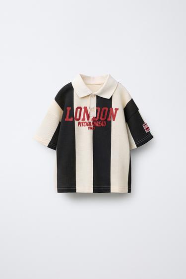 Zara STRIPED SOCCER POLO SHIRT - Black / White