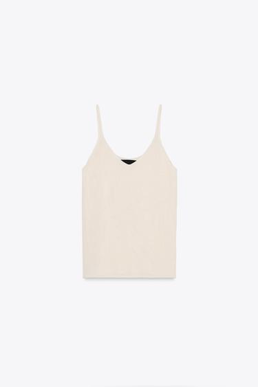 KNITTED STRAPPY TOP - Ecru by Zara