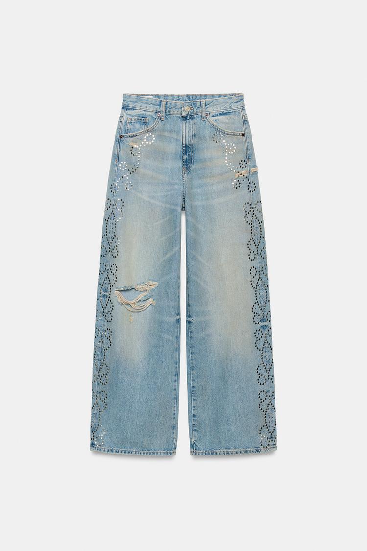 Jeans TRF de pierna ancha con tachas y rotos 4