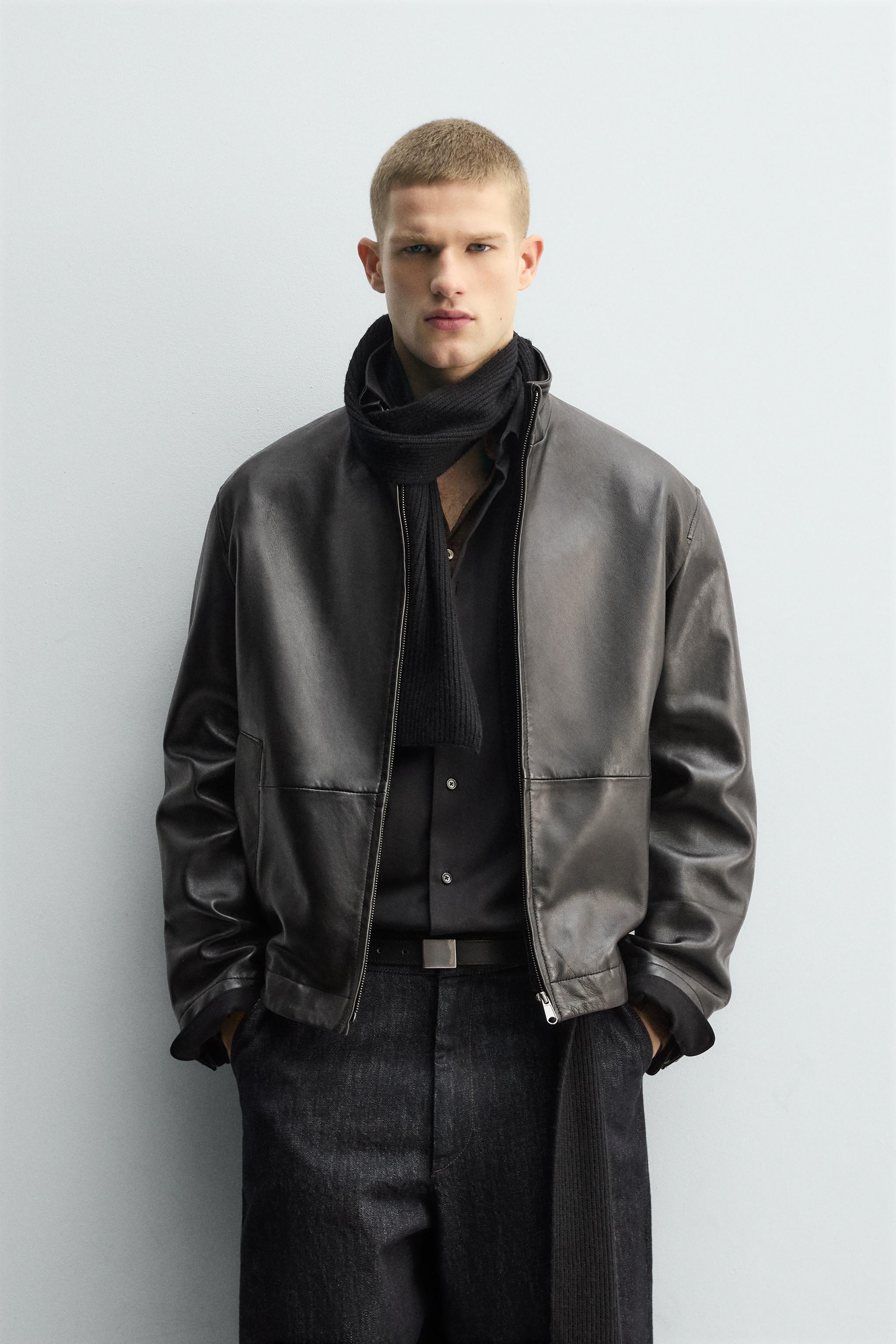 RELAXED FIT LEATHER JACKET - Black | ZARA New Zealand