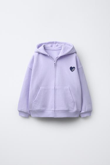 SWEATSHIRT COM FECHO DE CORRER E ESTAMPADO DE CORAÇÃO - Lavanda da Zara