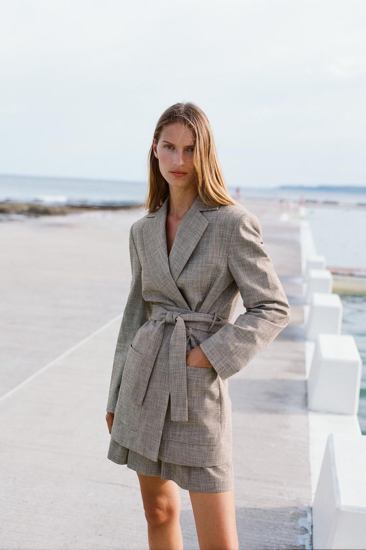 OVERSIZED BLAZER WITH BELT Sand Black ZARA South Africa