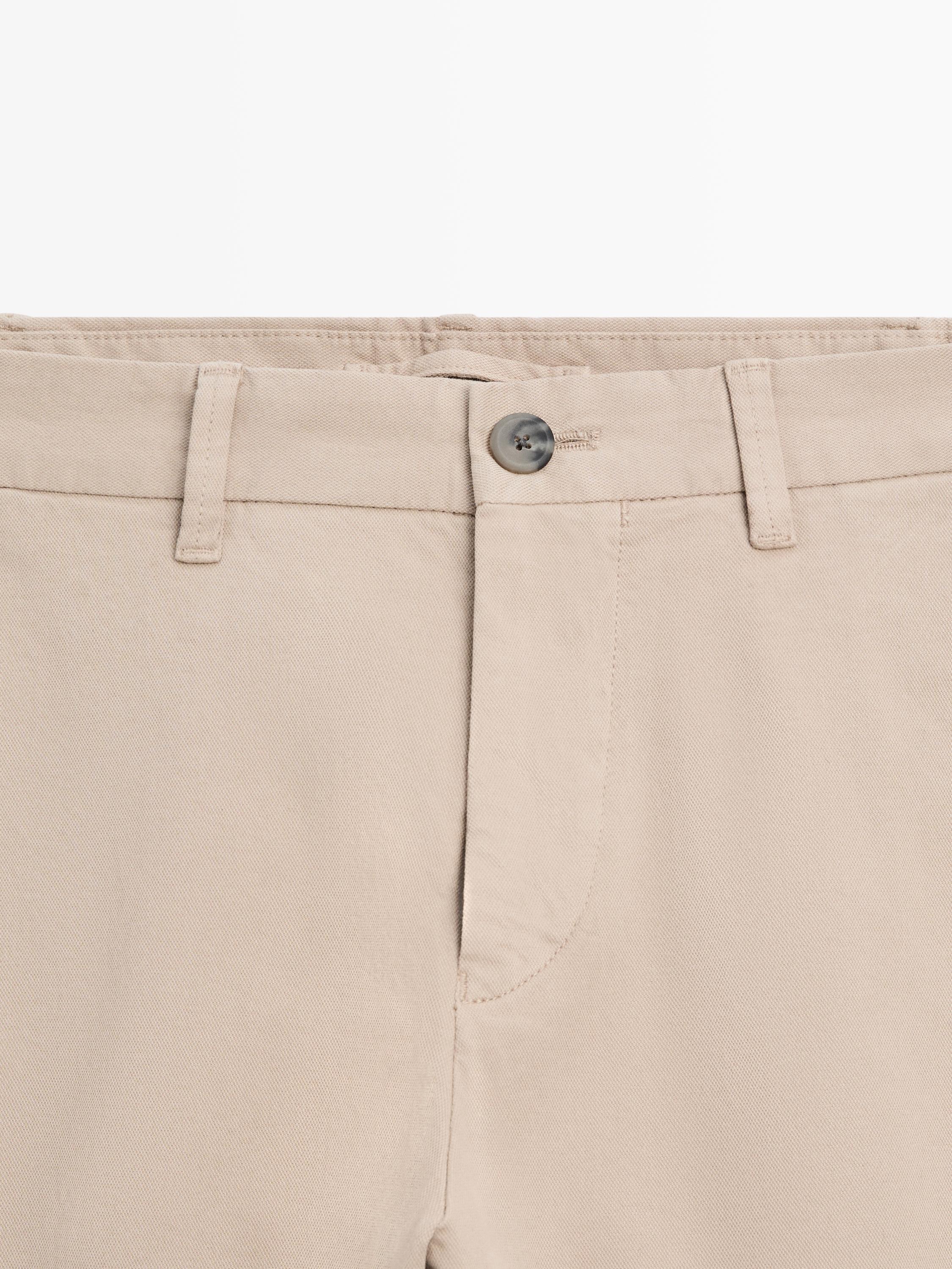 Cotton blend slim fit trousers