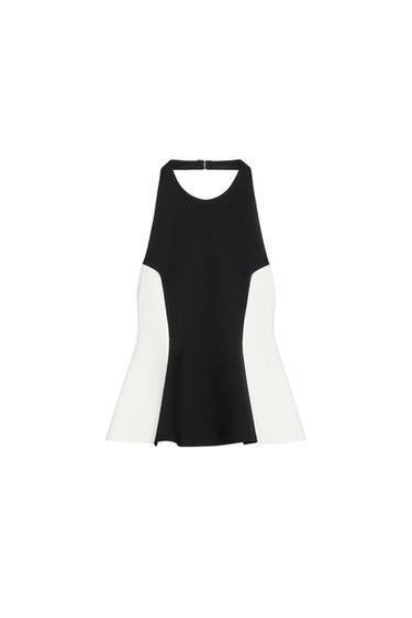 Zara CONTRAST HALTER TOP - Black / White - Image 0