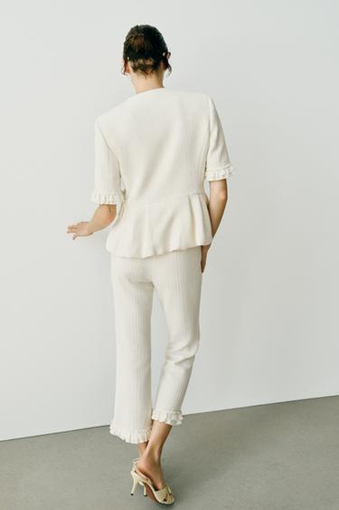 PANTALON MINI FLARE VOLANTS - Écru de Zara - Image 4