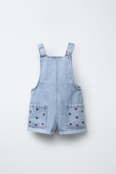 PETO DENIM BORDADOS CEREZAS - Azul claro de Zara