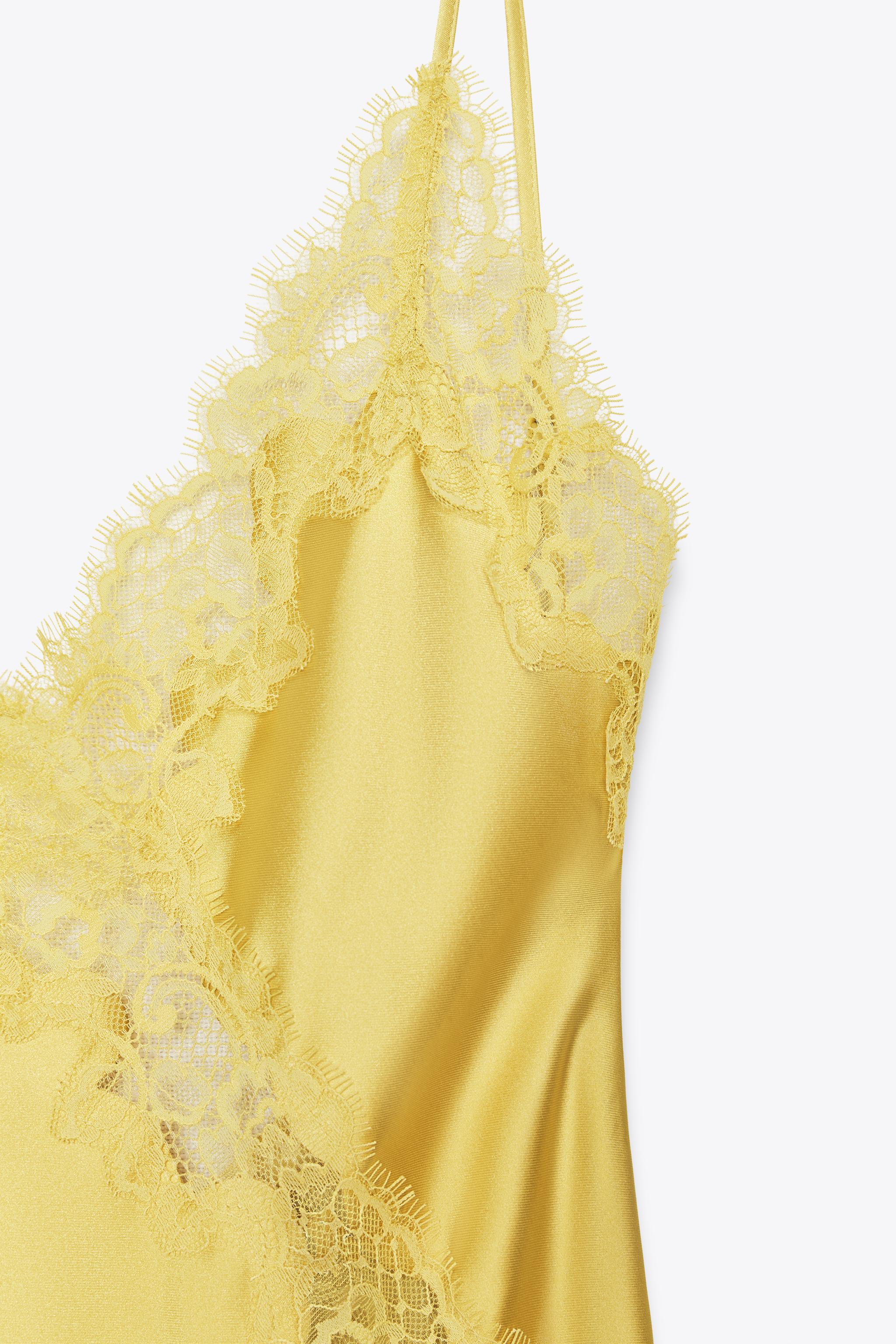 SATIN MIDI DRESS WITH LACE - Grapefruit yellow | ZARA Australia
