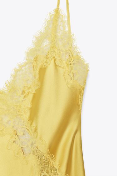SATIN MIDI DRESS WITH LACE - Grapefruit yellow by Zara - Image 7
