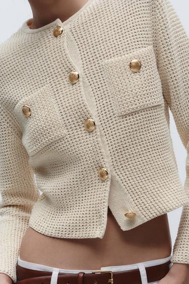 KNIT CARDIGAN WITH GOLDEN BUTTONS - Ecru by Zara