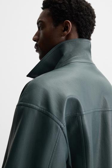 LEATHER EFFECT JACKET - Duck green by Zara - Image 5