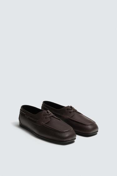 LEATHER DECK SHOES - Brown by Zara