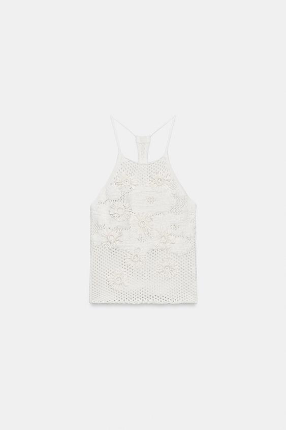FLORAL KNIT HALTER TOP - White by Zara - Image 0