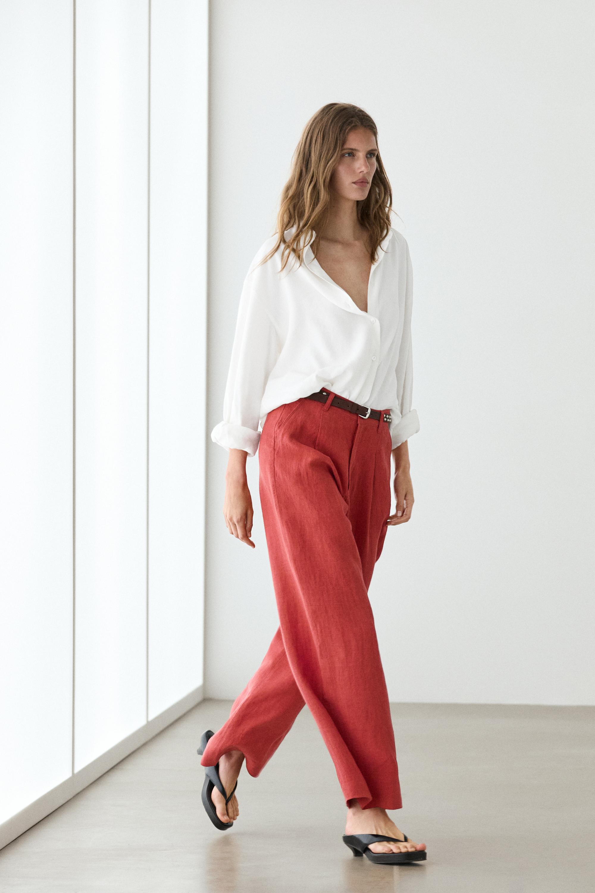Loose fit high-waist linen trousers