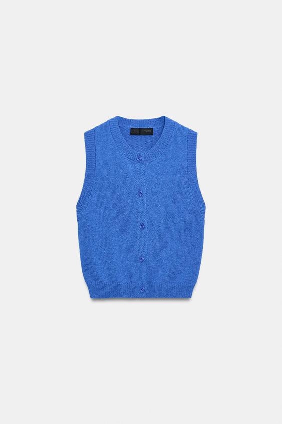CHALECO PUNTO BOTONES - Azul de Zara - Imagen 0