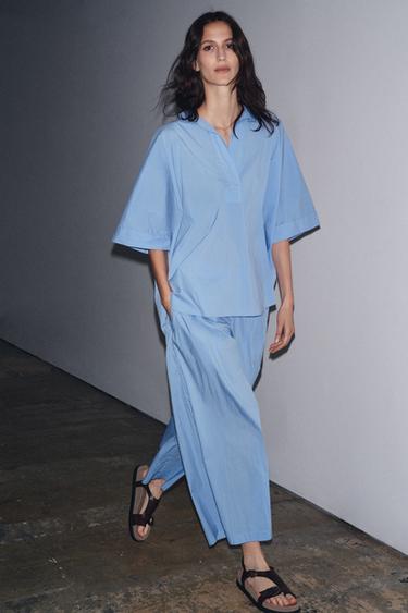 ZW COLLECTION POPLIN DARTED TROUSERS - Blue by Zara - Image 0
