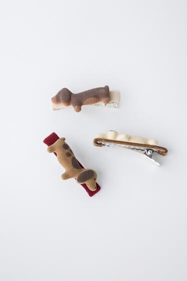 3-PACK OF DOG HAIR SLIDES WITH FLOCKING - Brown by Zara - Image 1