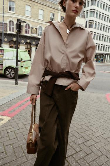 POPLIN SHIRT WITH BUTTONS - Beige by Zara - Image 2