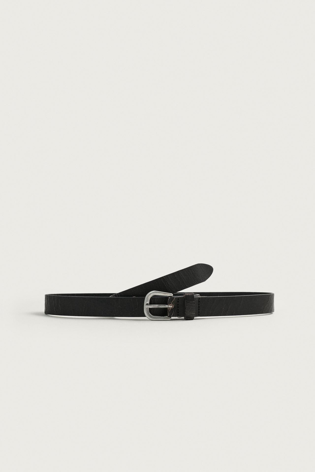 CRACKLED LEATHER BELT — Black