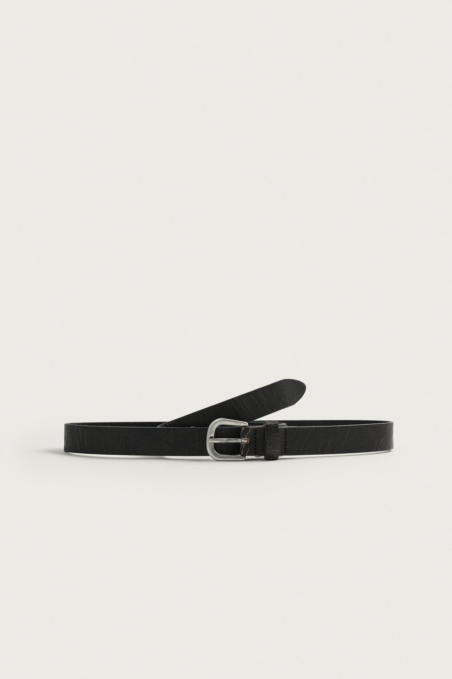 Мужской ремень Zara Crackled Leather, цвет: Чёрный — фото 3