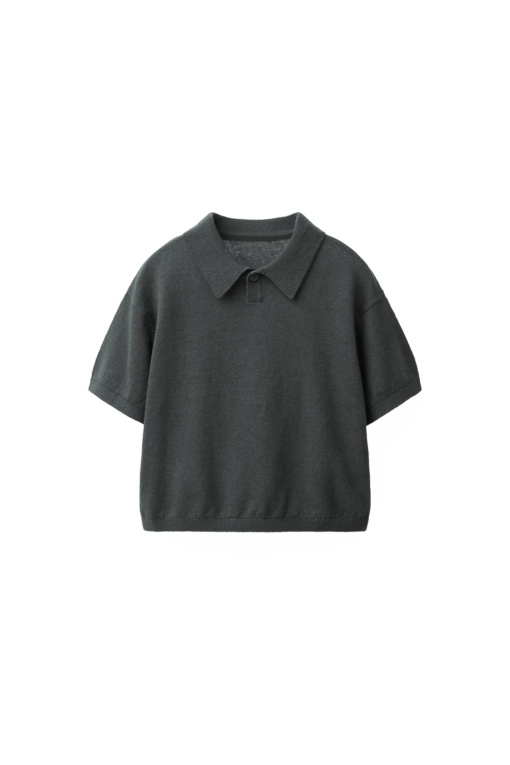 KNIT COTTON LINEN POLO SHIRT - Ecru / Brown | ZARA United States