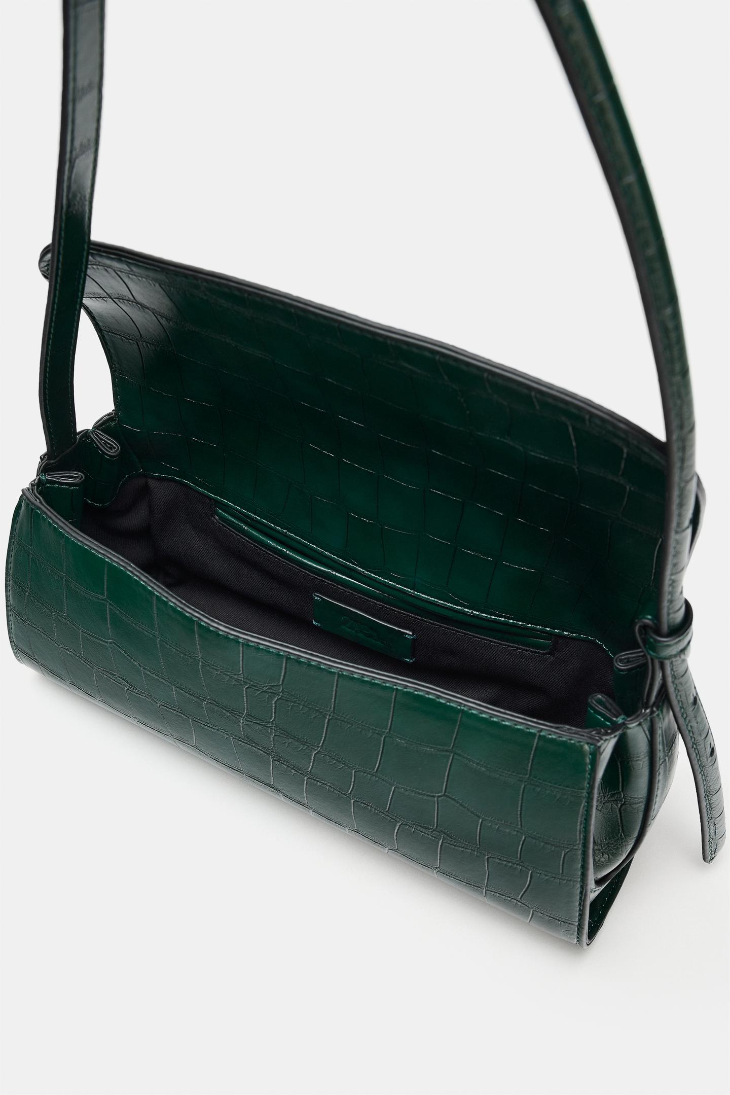 Женская сумка Zara Embossed Effect Shoulder, цвет: Зелёный — фото 7