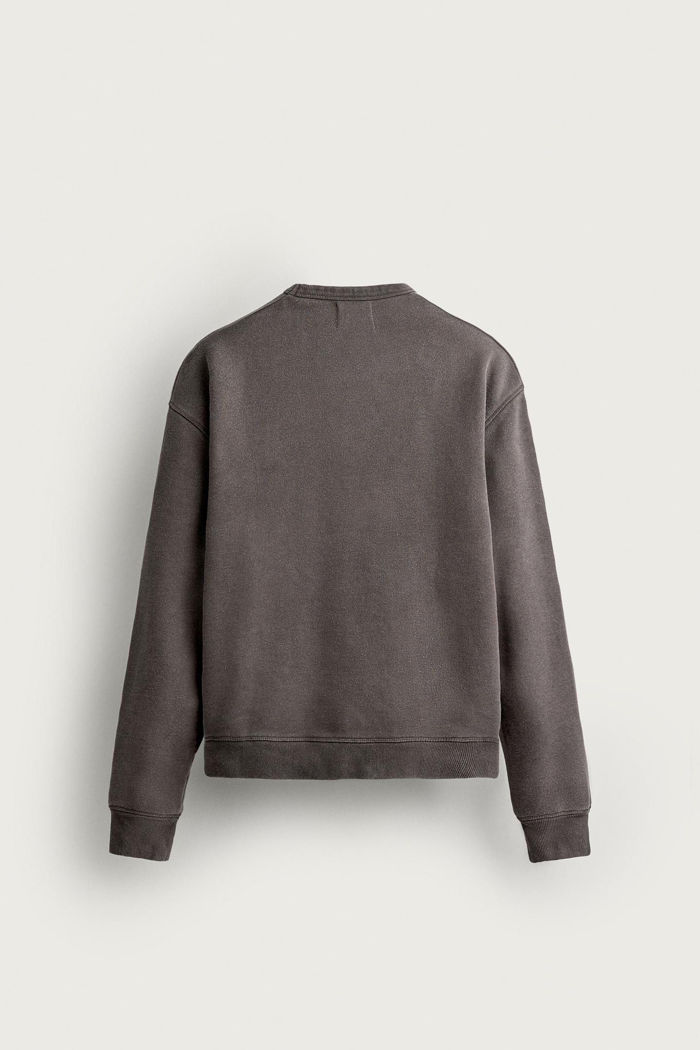 Мужская толстовка Zara Regular Fit Crewneck, цвет: Чёрный / Коричневый — фото 7