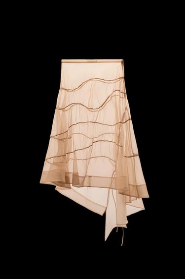 Zara RUFFLED ORGANZA SKIRT - Ecru