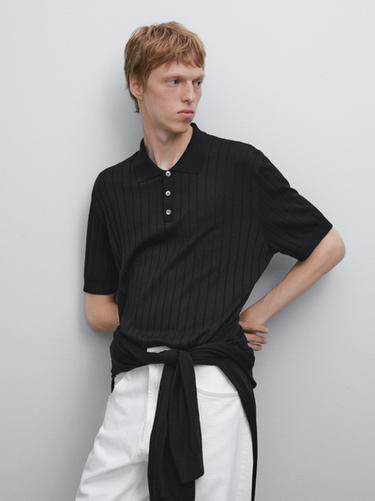 Polo en maille côtelée - Noir de Zara