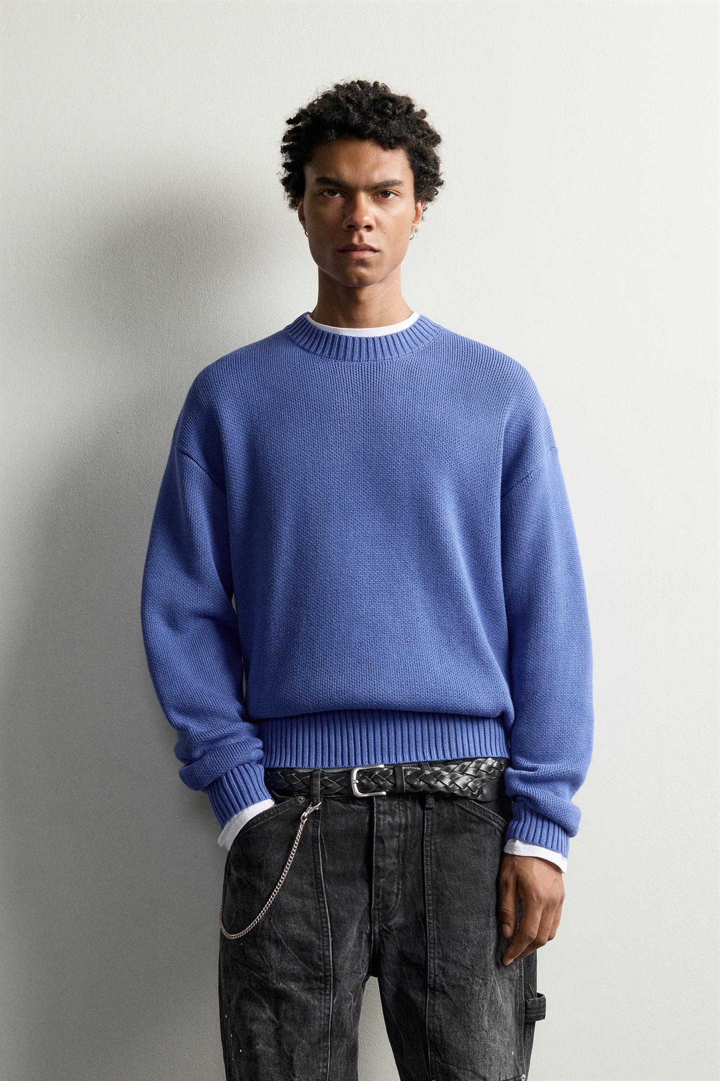 Мужской свитер Zara Relaxed Fit 100% Cotton, цвет: Голубоватый — фото 2