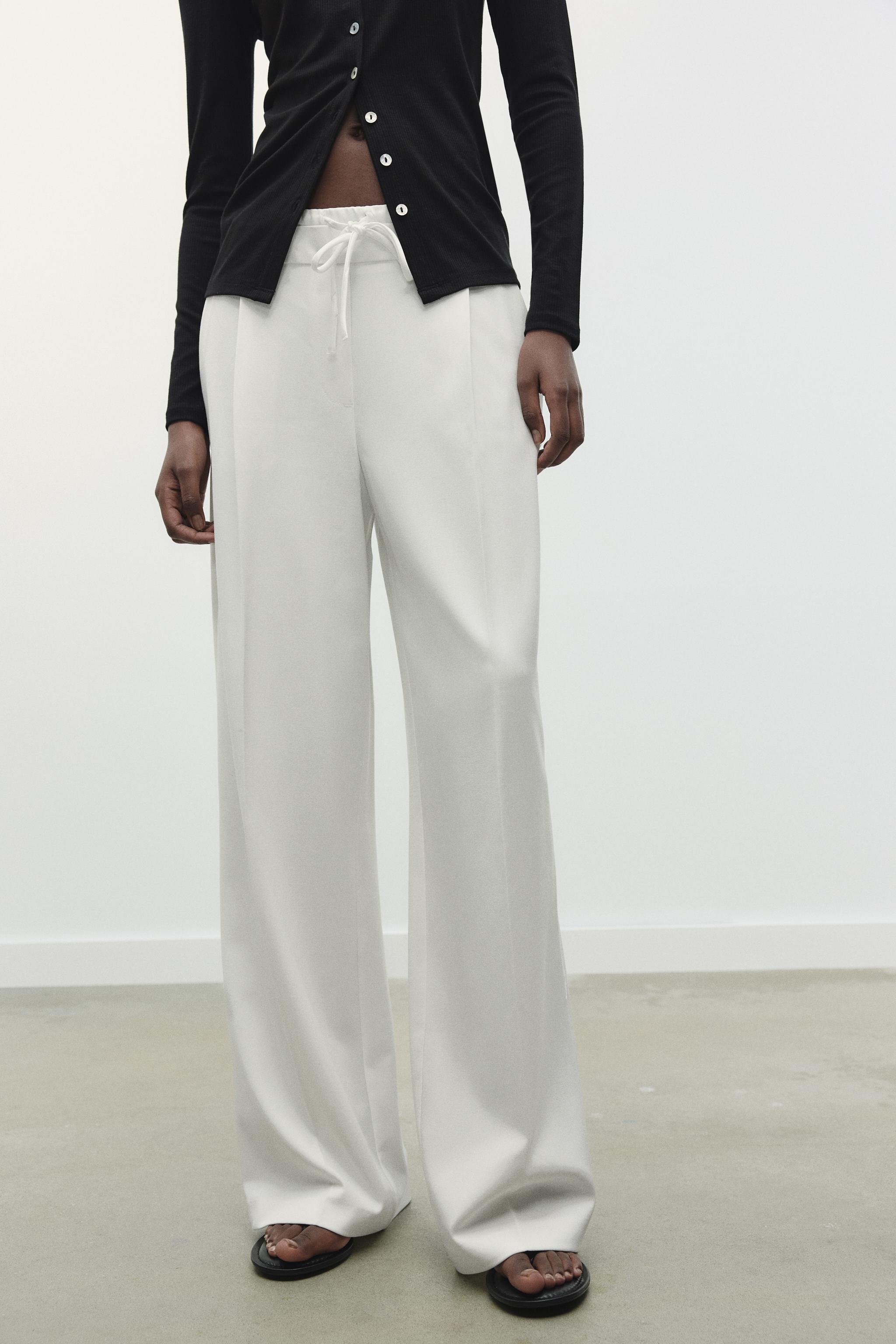 DOUBLE WAIST WIDE LEG PANTS - Oyster-white | ZARA United States DOUBLE WAIST WIDE LEG PANTS - Oyster-white | ZARA United States