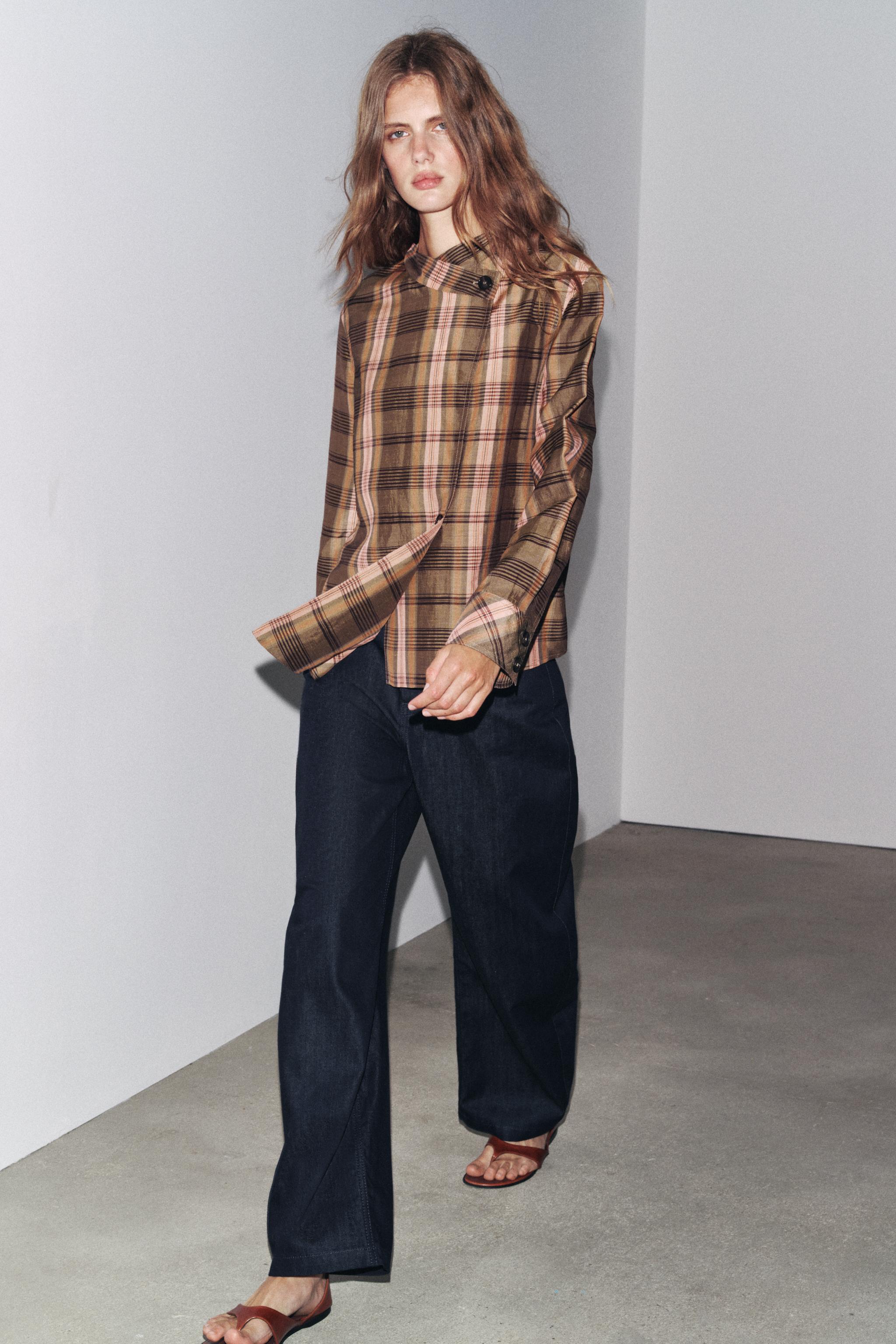 ZW COLLECTION OVERSIZED CHECK OVERSHIRT - Pastel pink | ZARA