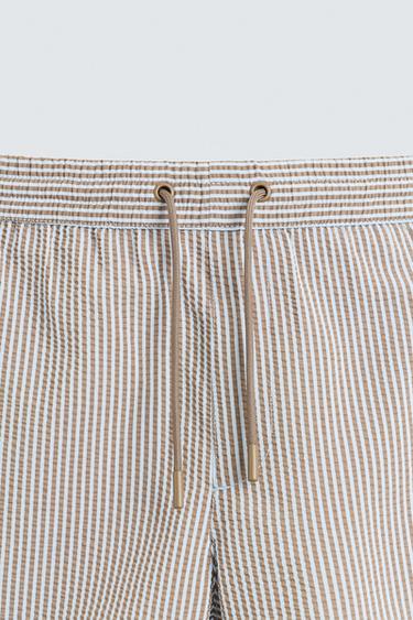 SEERSUCKER MID-LENGTH SWIMMING TRUNKS - Brown-Blue by Zara - Image 2