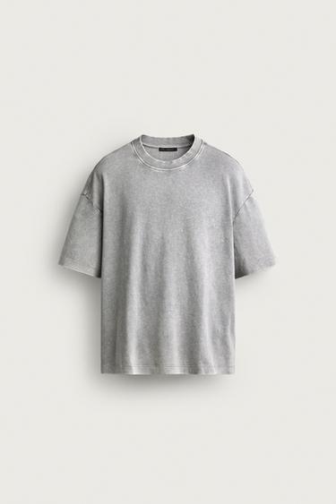 Zara 基本款水洗休閒版 T 恤 - 淺灰色
