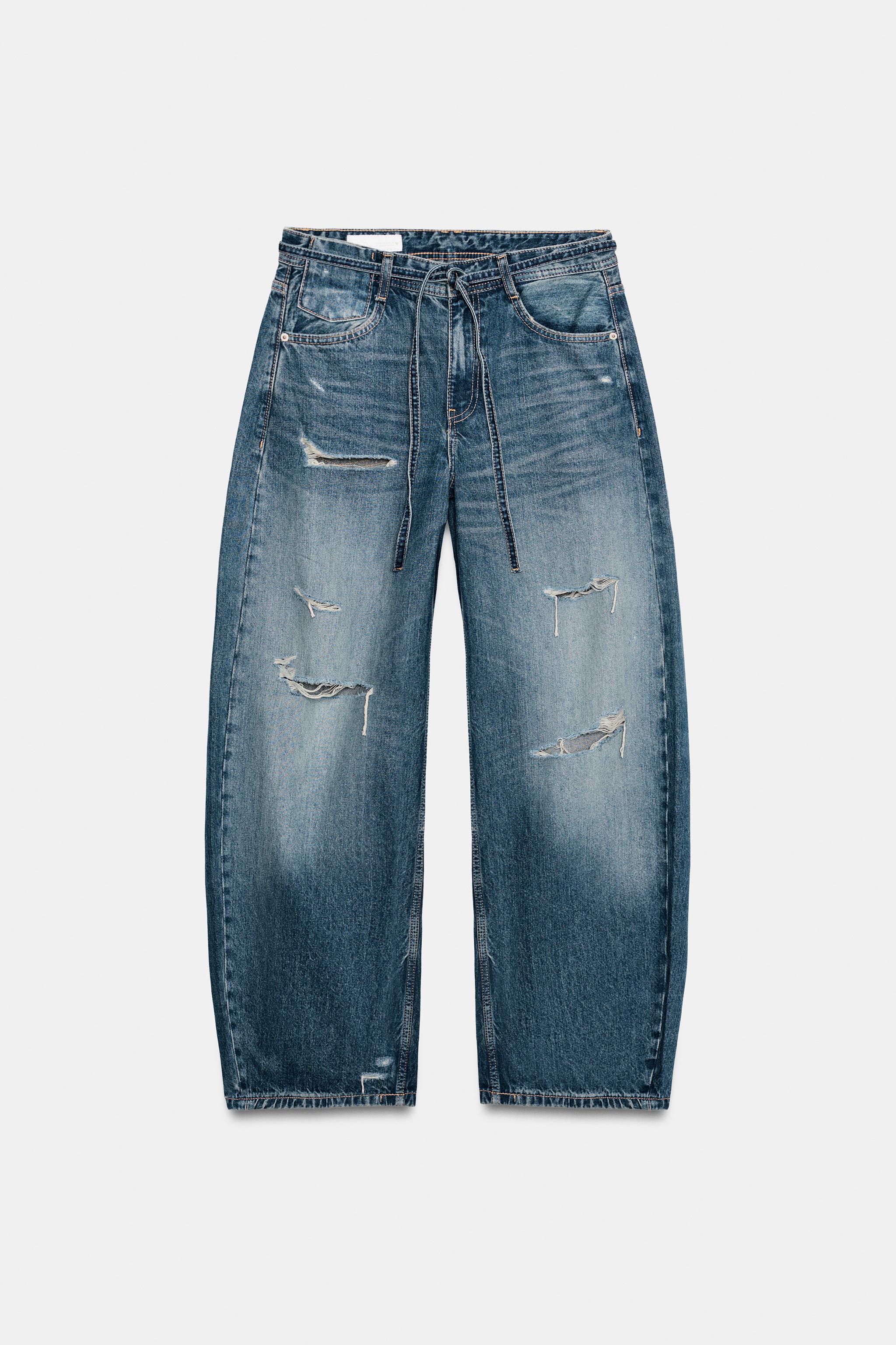 Zara TRF ORTA BEL YIRTMAÇLI VE KEMERLİ BAGGY JEAN görsel 3